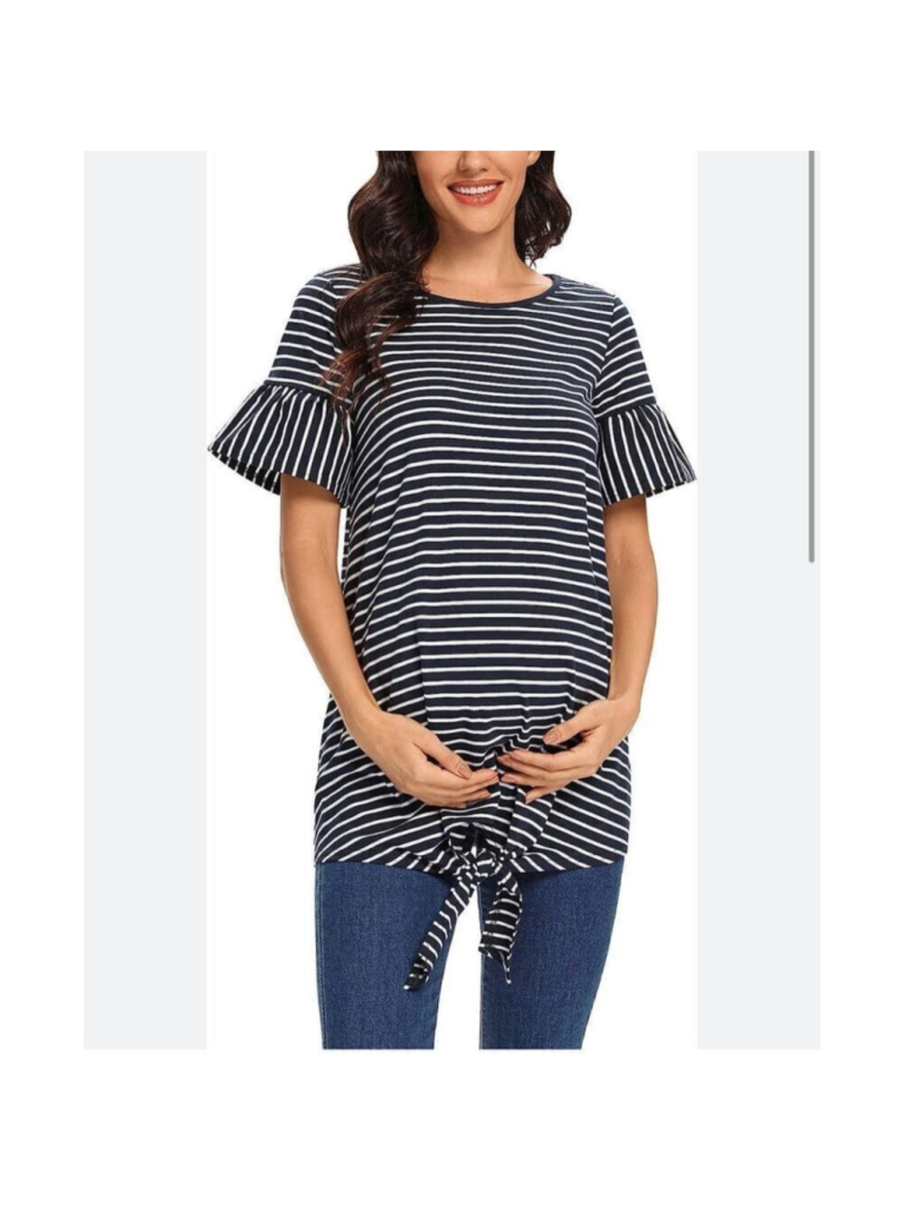 NEW Maternity Shirts Tie Front Knot Stripe Casual M